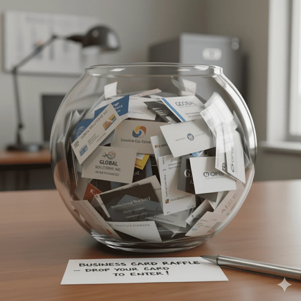 Business cards in a fishbowl