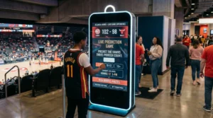 Atlanta Hawks fan using MoZeus live prediction game activation at State Farm Arena