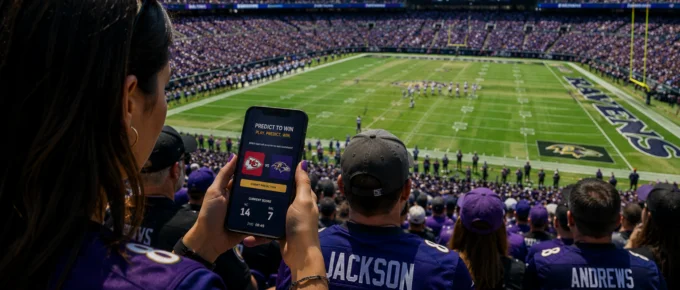 Fan using a mobile prediction game at an NFL game — experiential marketing companies for sports sponsorships powering live fan engagement at M&T Bank Stadium
